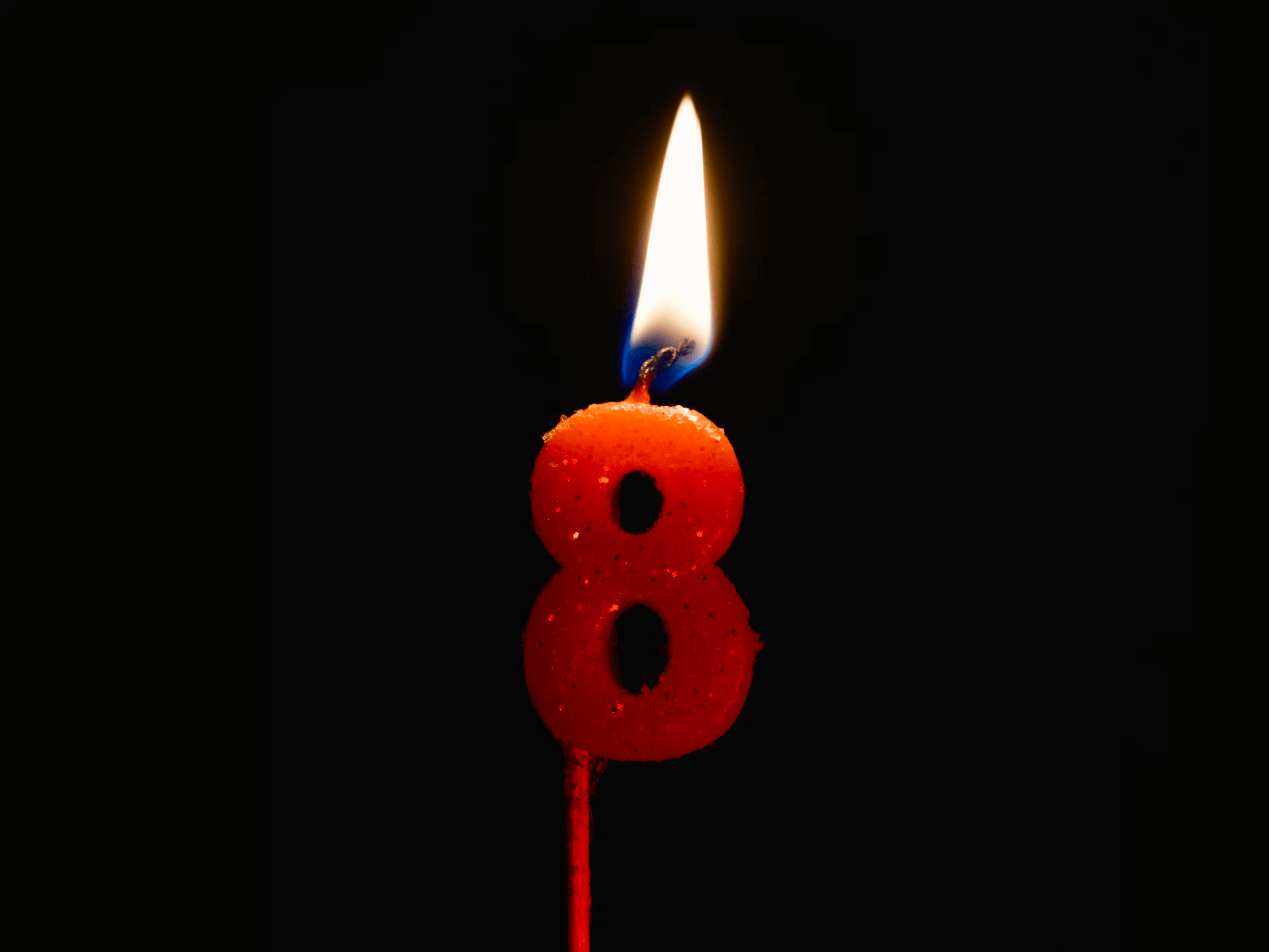 Photo of a candle in the shape of the number 8